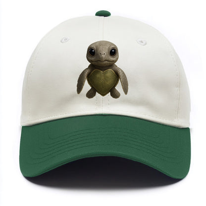 Baby Olive Ridley Turtle - olive green shell, heart-shaped carapace, bright eyes, - Two Tone Cap - Green