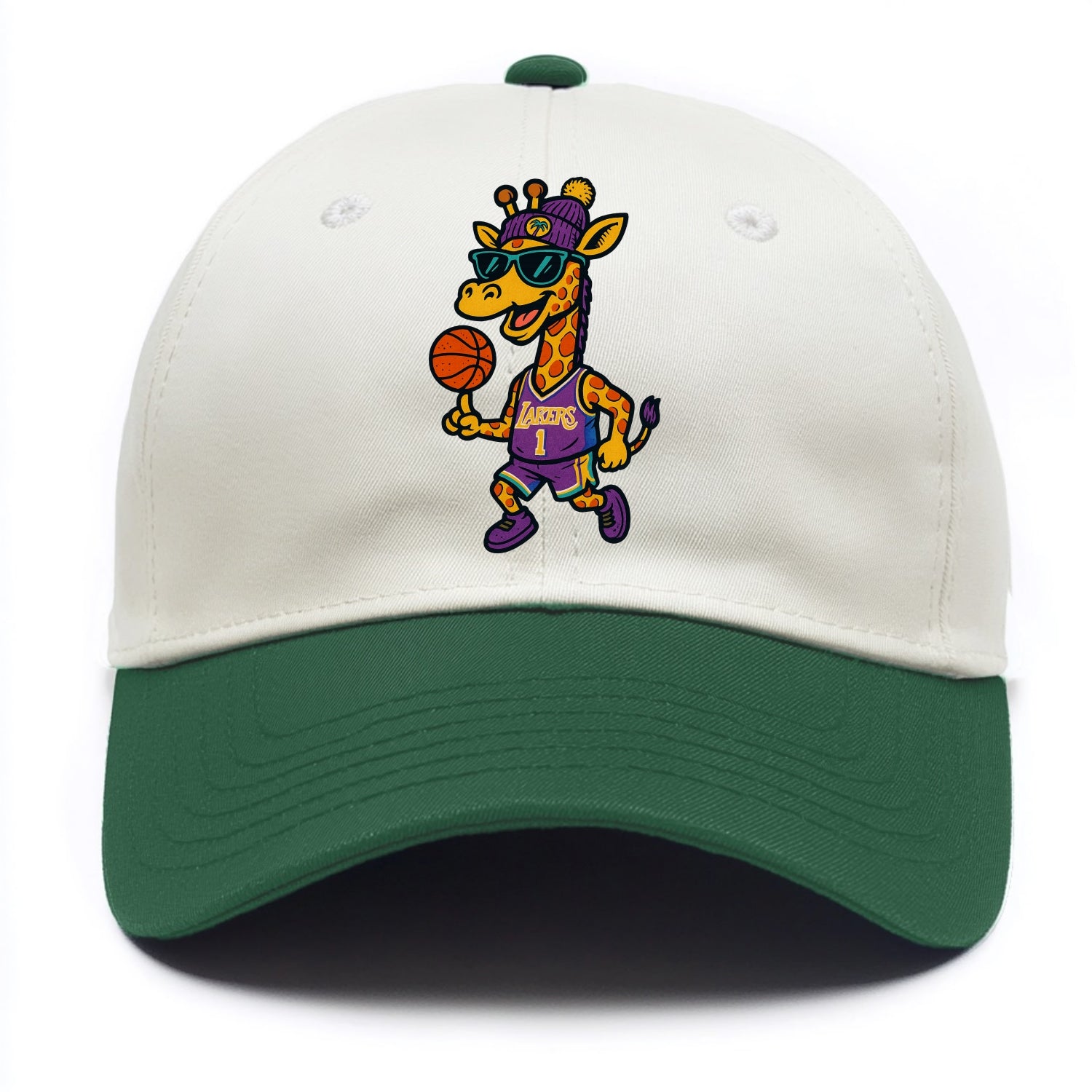 California Giraffe wearing Lakers beanie with palm tree patch and wayfarer sunglasses - Two Tone Cap - Green
