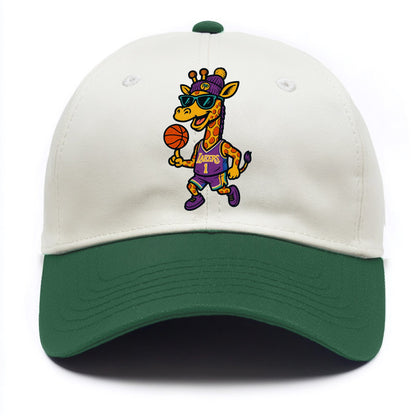 California Giraffe wearing Lakers beanie with palm tree patch and wayfarer sunglasses - Two Tone Cap - Green
