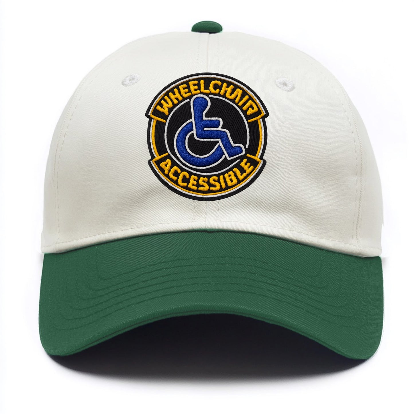 WHEELCHAIR ACCESSIBLE - accessibility symbol in blue , inclusion - Two Tone Cap - Green