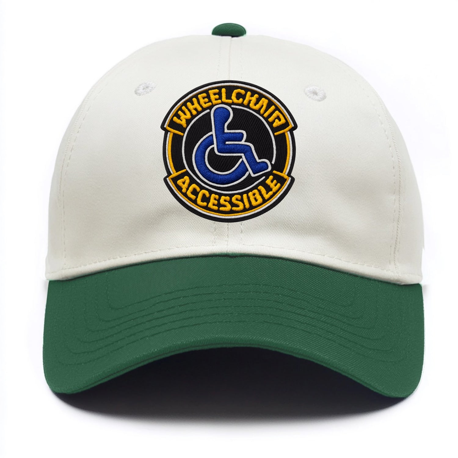 WHEELCHAIR ACCESSIBLE - accessibility symbol in blue , inclusion - Two Tone Cap - Green