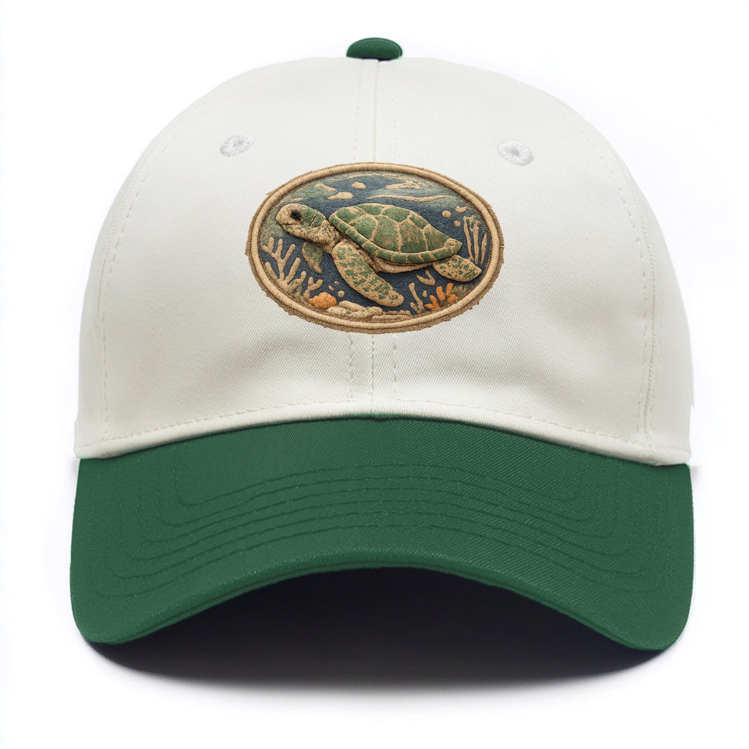 SEA TURTLE - swimming turtle in green and blue , ocean life - Two Tone Cap - Green