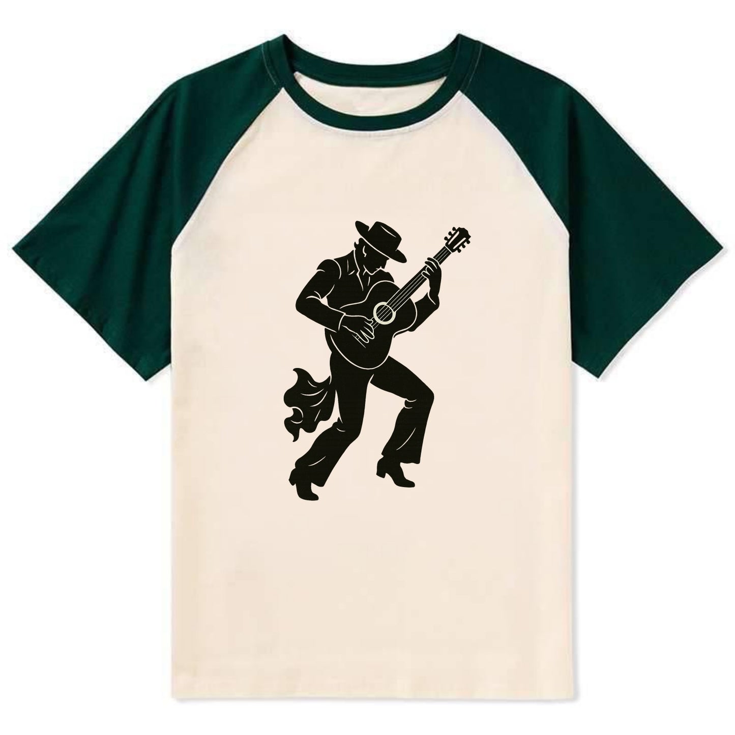 Flamenco guitarist dramatic pose - Contrast Raglan T-shirt - Green