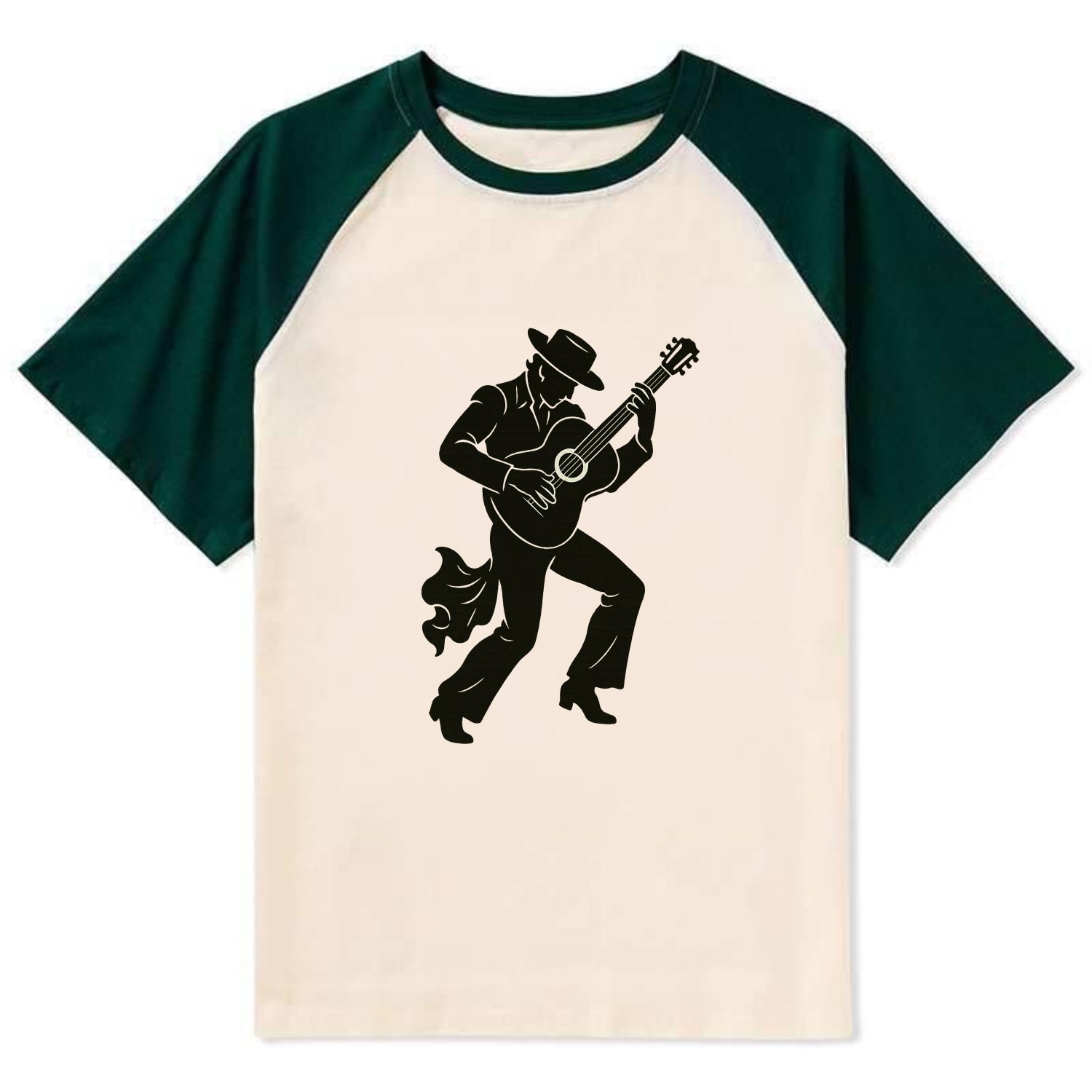 Flamenco guitarist dramatic pose - Contrast Raglan T-shirt - Green