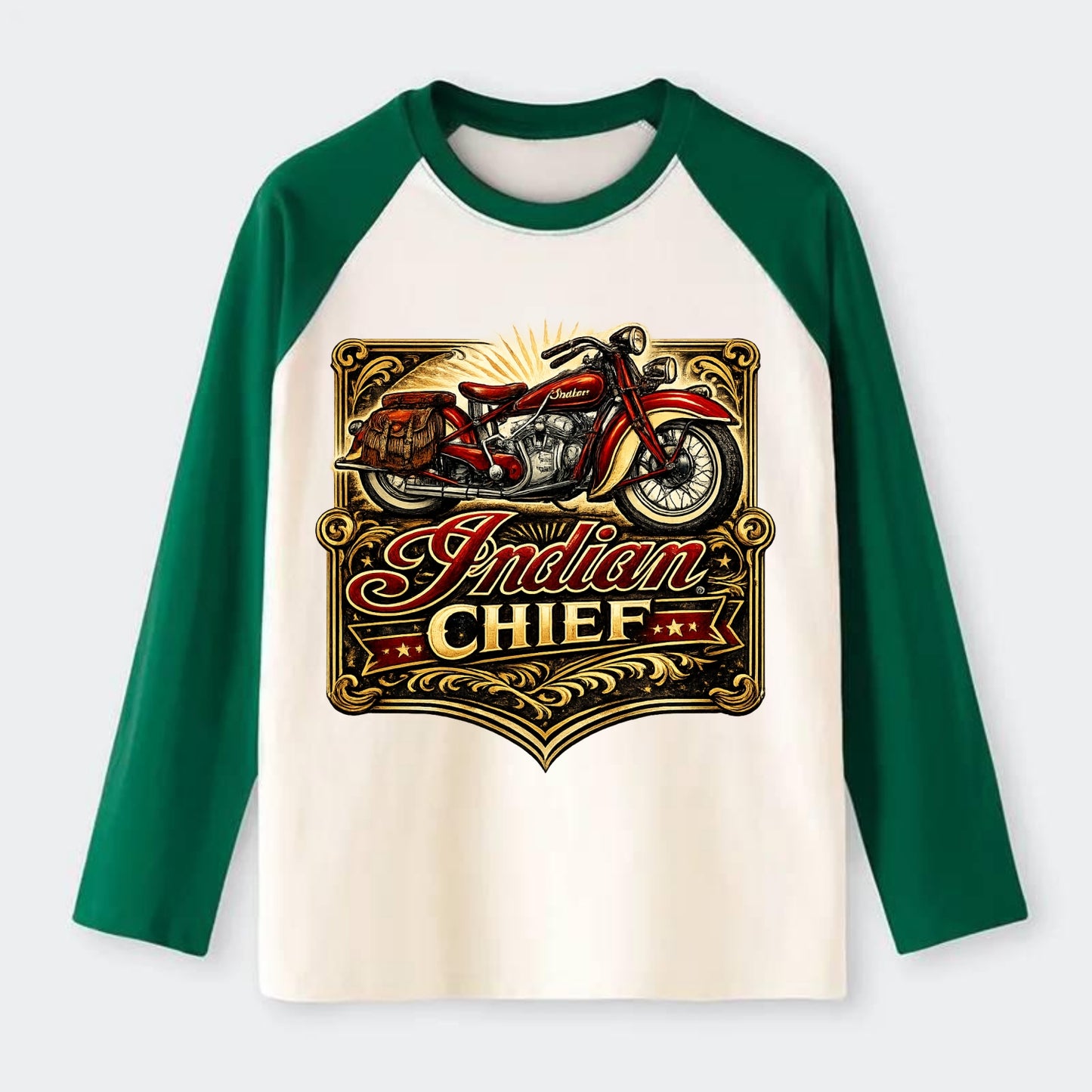 Classic Indian Chief - Raglan Long Sleeve T-Shirt - Green