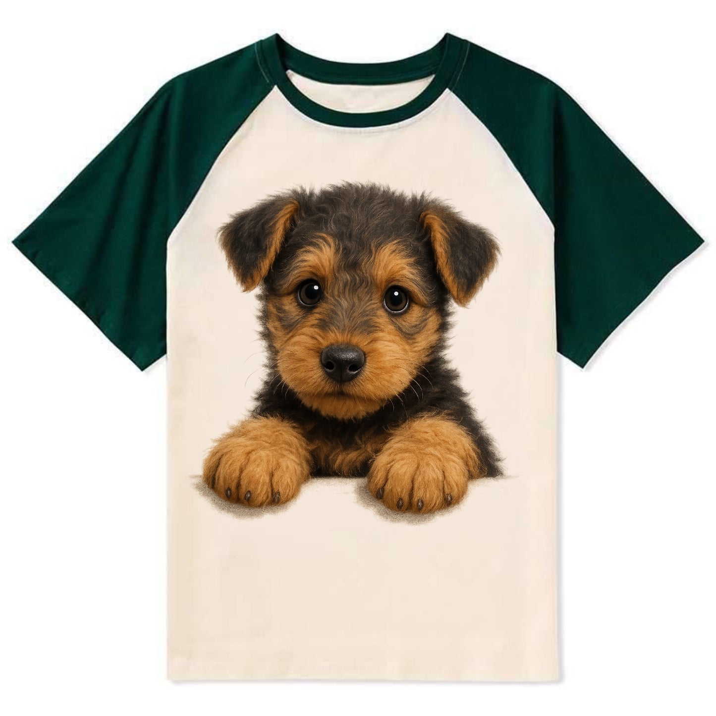 Airedale Terrier  - Contrast Raglan T-shirt - Green