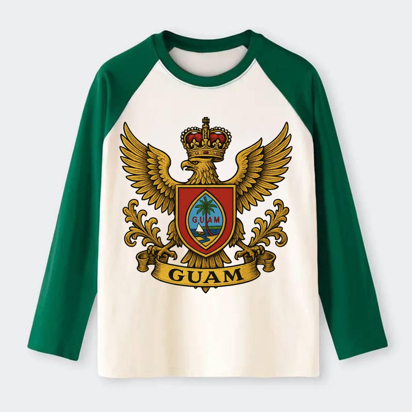 Guam Heritage Badge  - Raglan Long Sleeve T-Shirt - Green