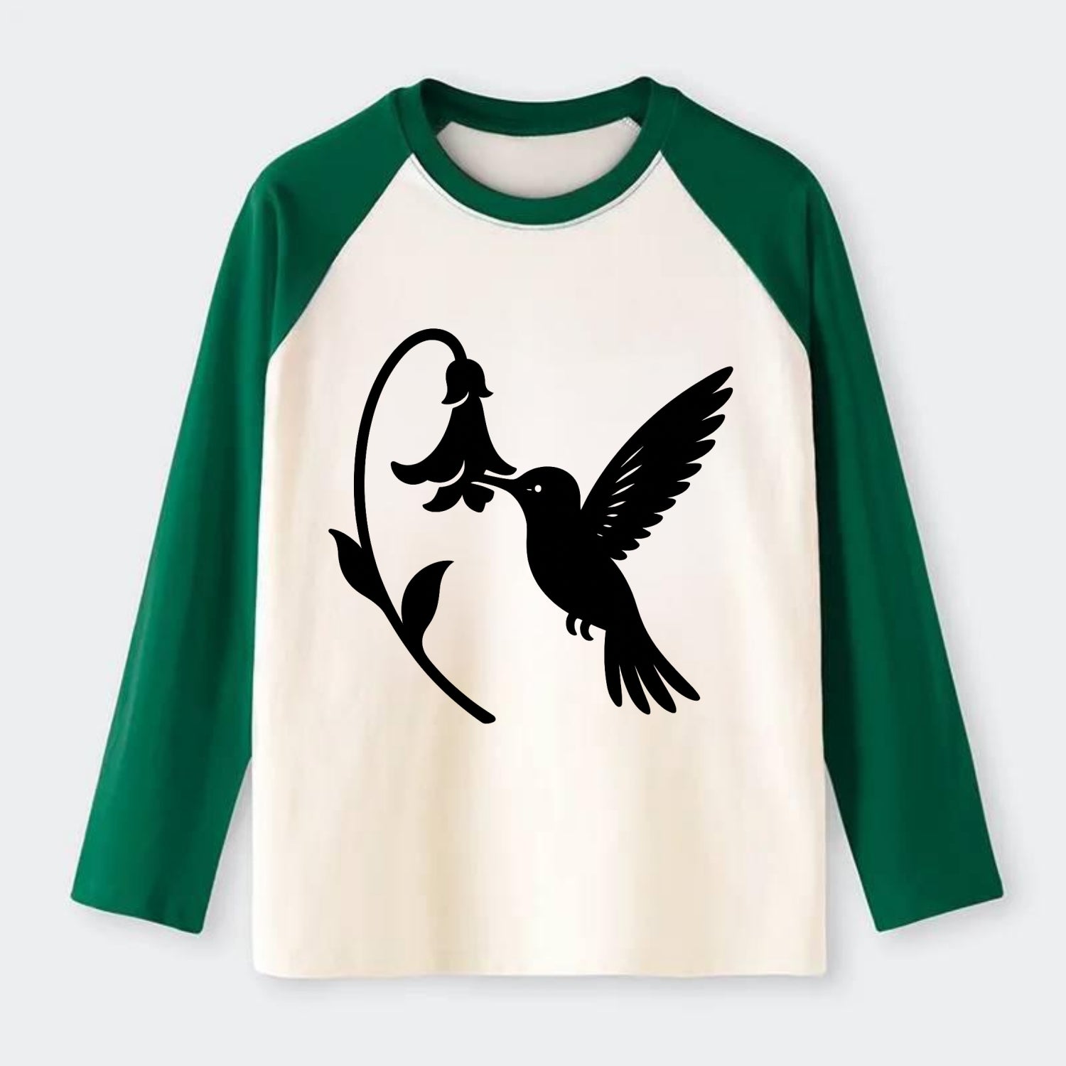 Hummingbird hovering at flower - Raglan Long Sleeve T-Shirt - Green