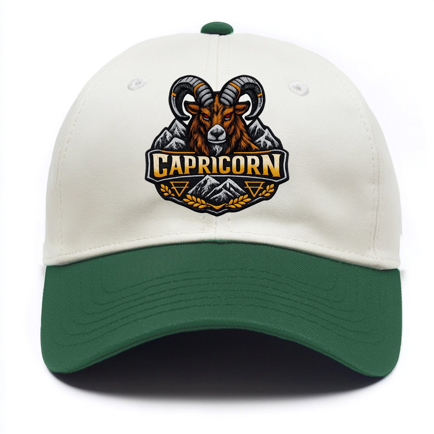 CAPRICORN GOAT - mountain goat in brown and gray , earth sign - Two Tone Cap - Green