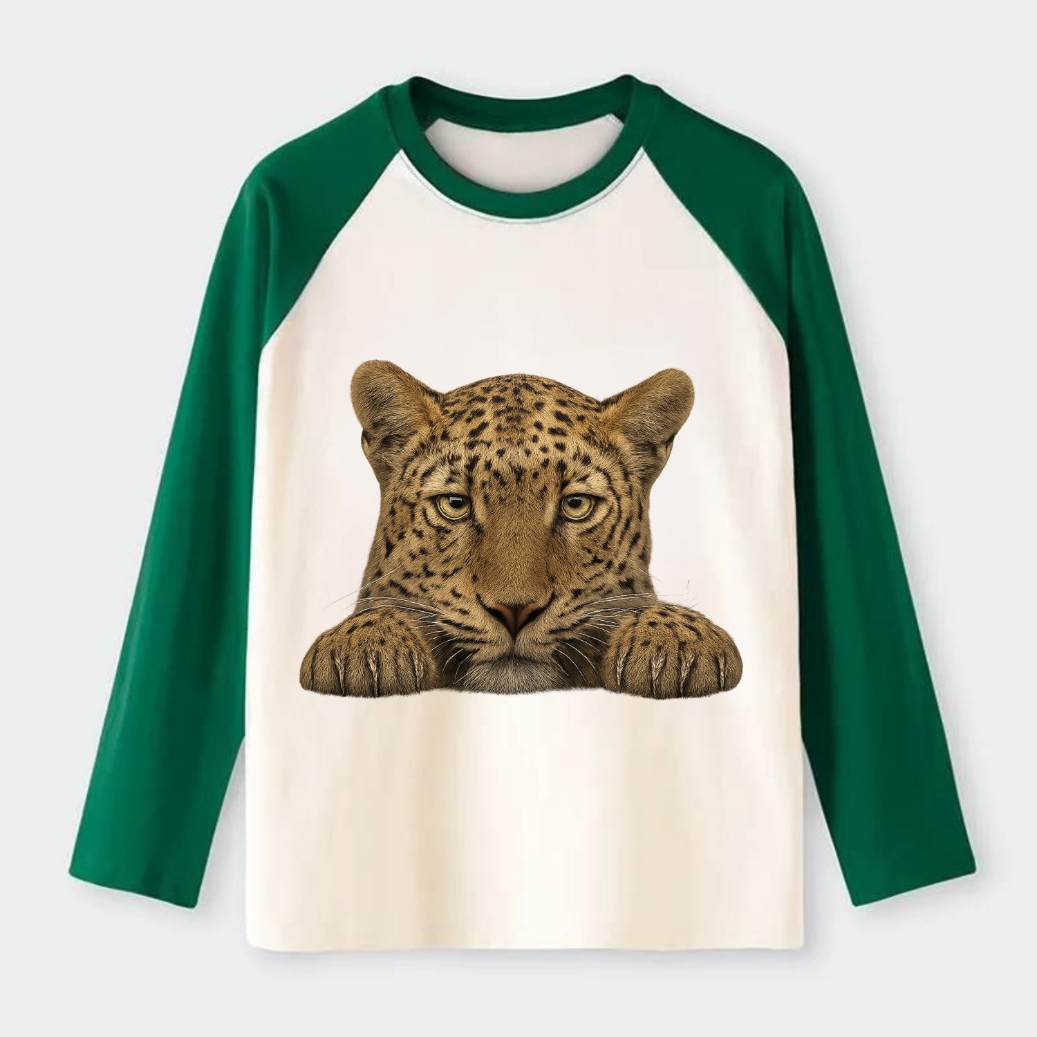 Leopard  - Raglan Long Sleeve T-Shirt - Green