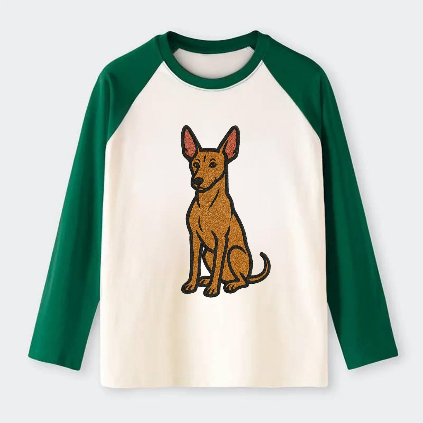 Pharaoh Hound - Tan colored embroidered pose - Raglan Long Sleeve T-Shirt - Green