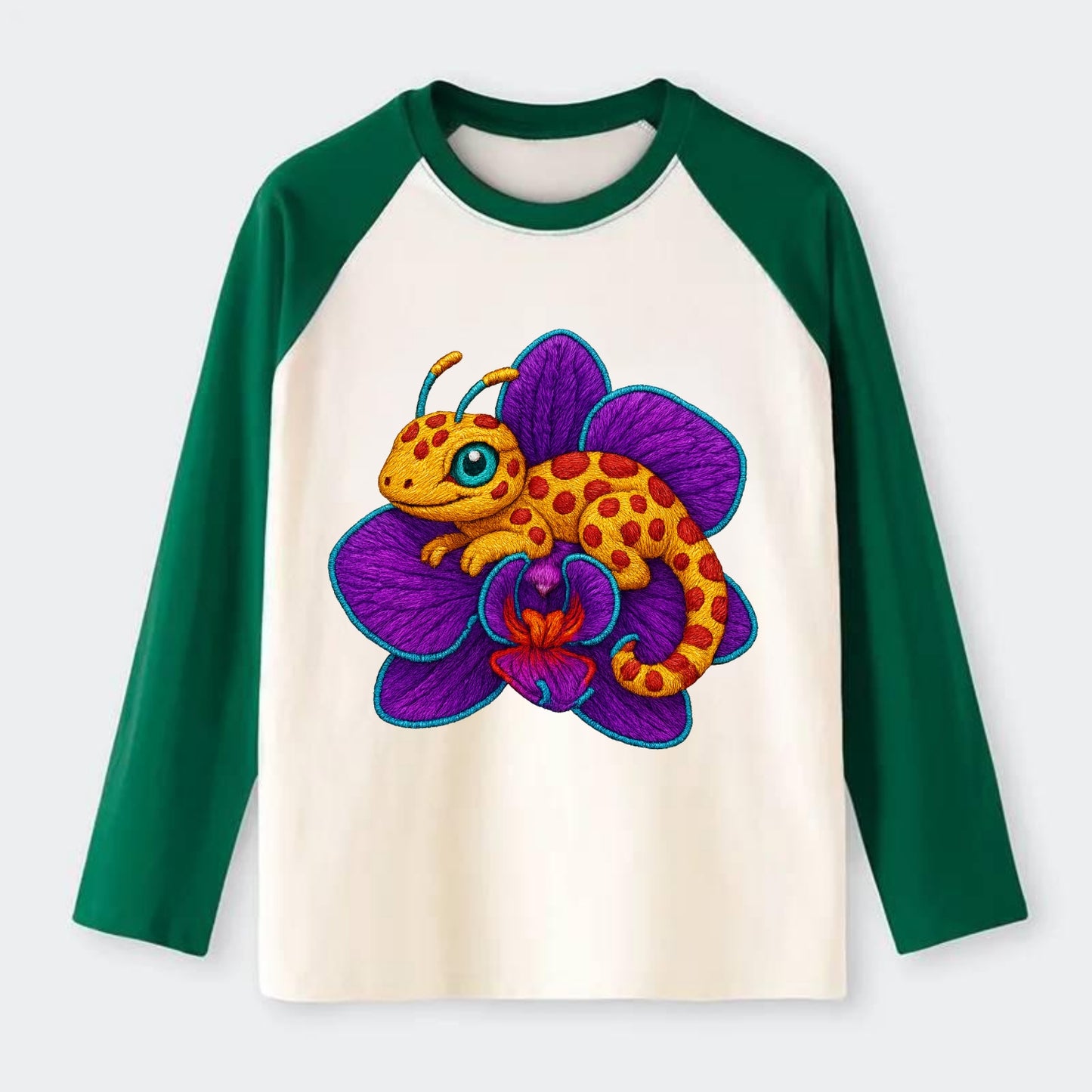Leopard Orchid - Raglan Long Sleeve T-Shirt - Green