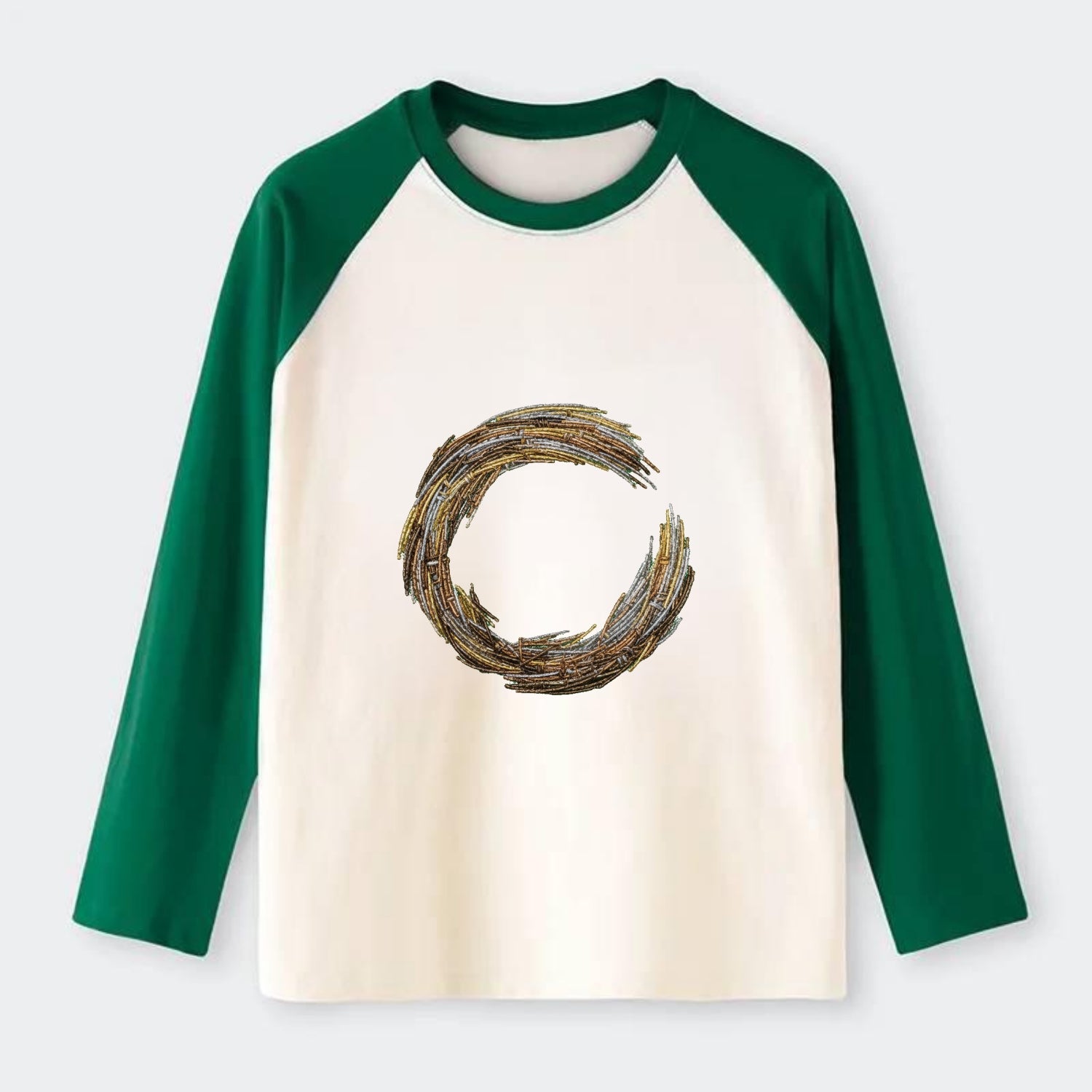 Enso Circle - Raglan Long Sleeve T-Shirt - Green
