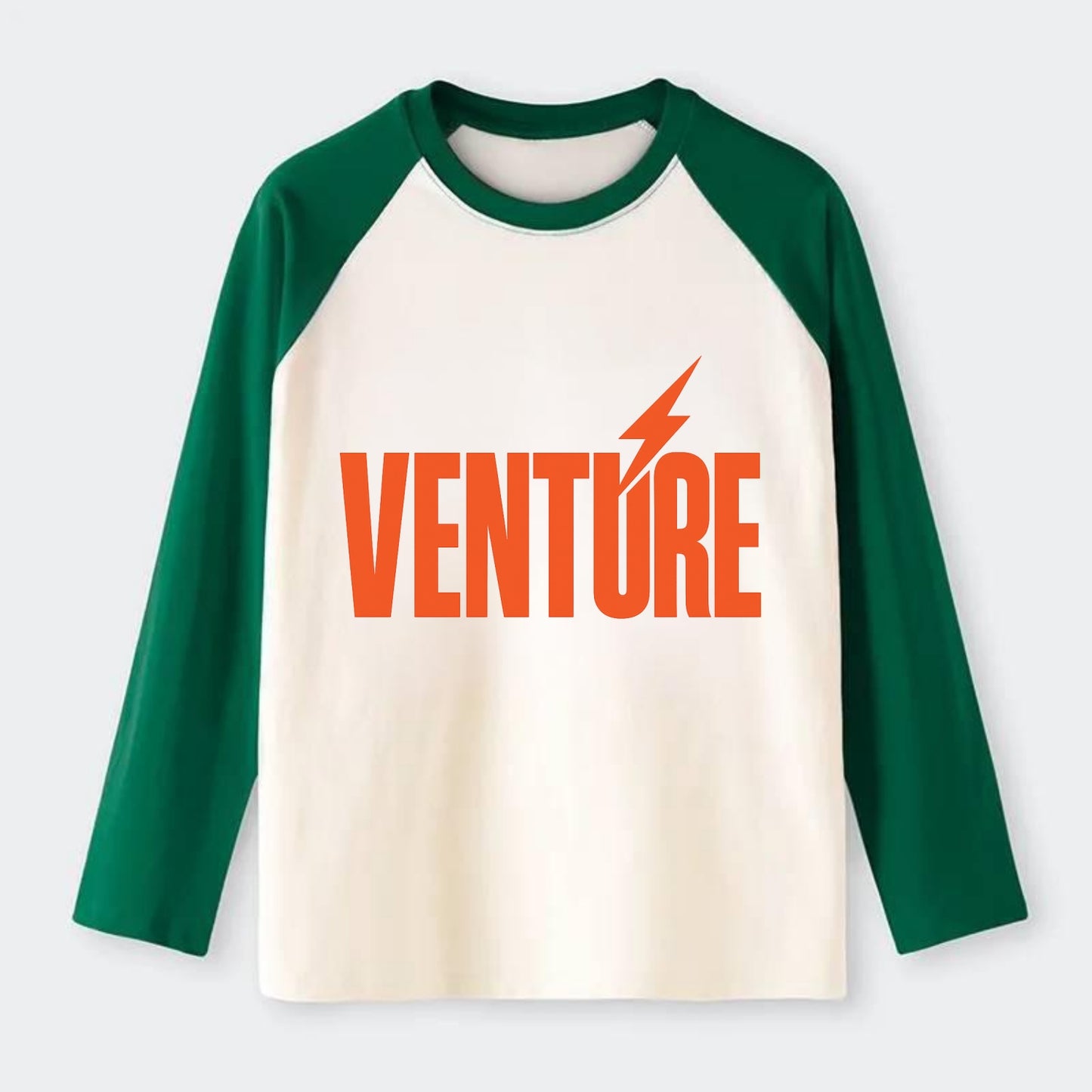 Bold typography design - "VENTURE" - taking risks, bold exploration - Raglan Long Sleeve T-Shirt - Green