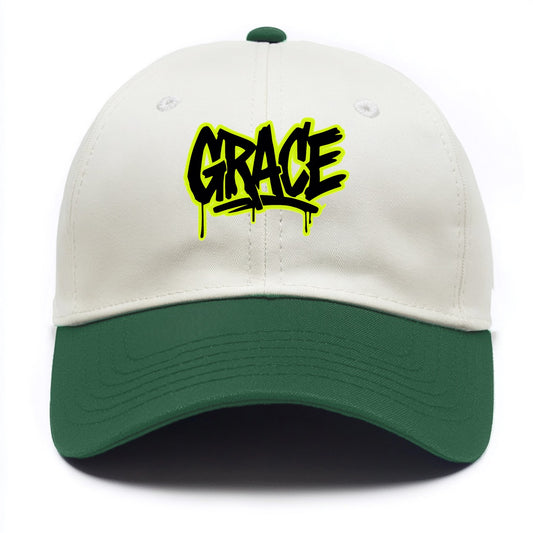 Bold typography design - "GRACE" - elegance under pressure, divine favor - Two Tone Cap - Green
