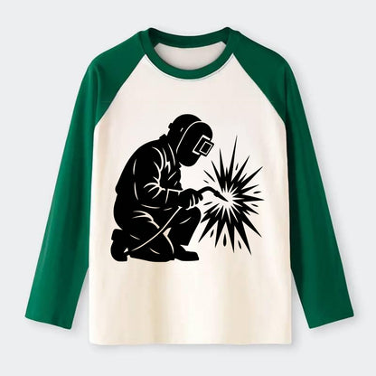 Welder sparks flying dramatically - Raglan Long Sleeve T-Shirt - Green