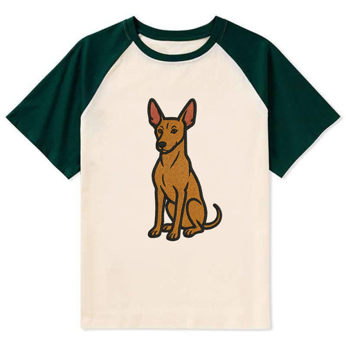 Pharaoh Hound - Tan colored embroidered pose - Contrast Raglan T-shirt