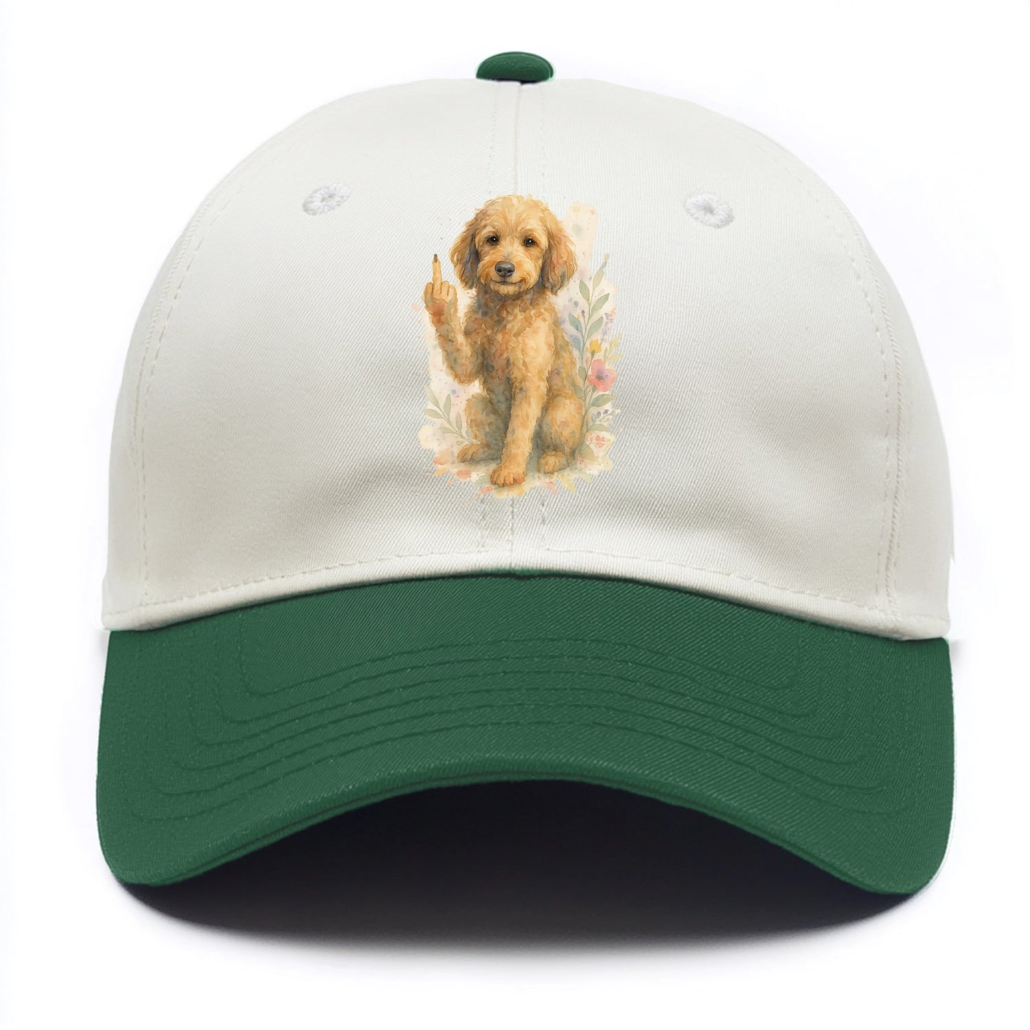 Labradoodle hypoallergenic with wavy coat, intelligent eyes, paw raised - Two Tone Cap - Green