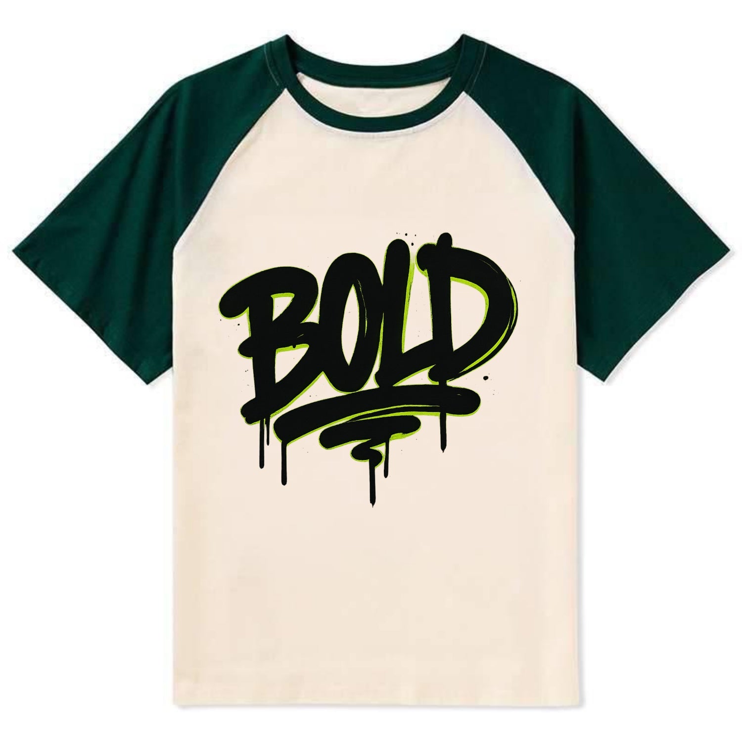 Bold typography design - "BOLD" - courageous, standing out - Contrast Raglan T-shirt - Green