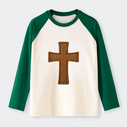 Carved Cross  - Raglan Long Sleeve T-Shirt - Green