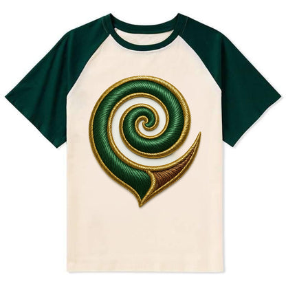 Maori Koru  - Contrast Raglan T-shirt - Green