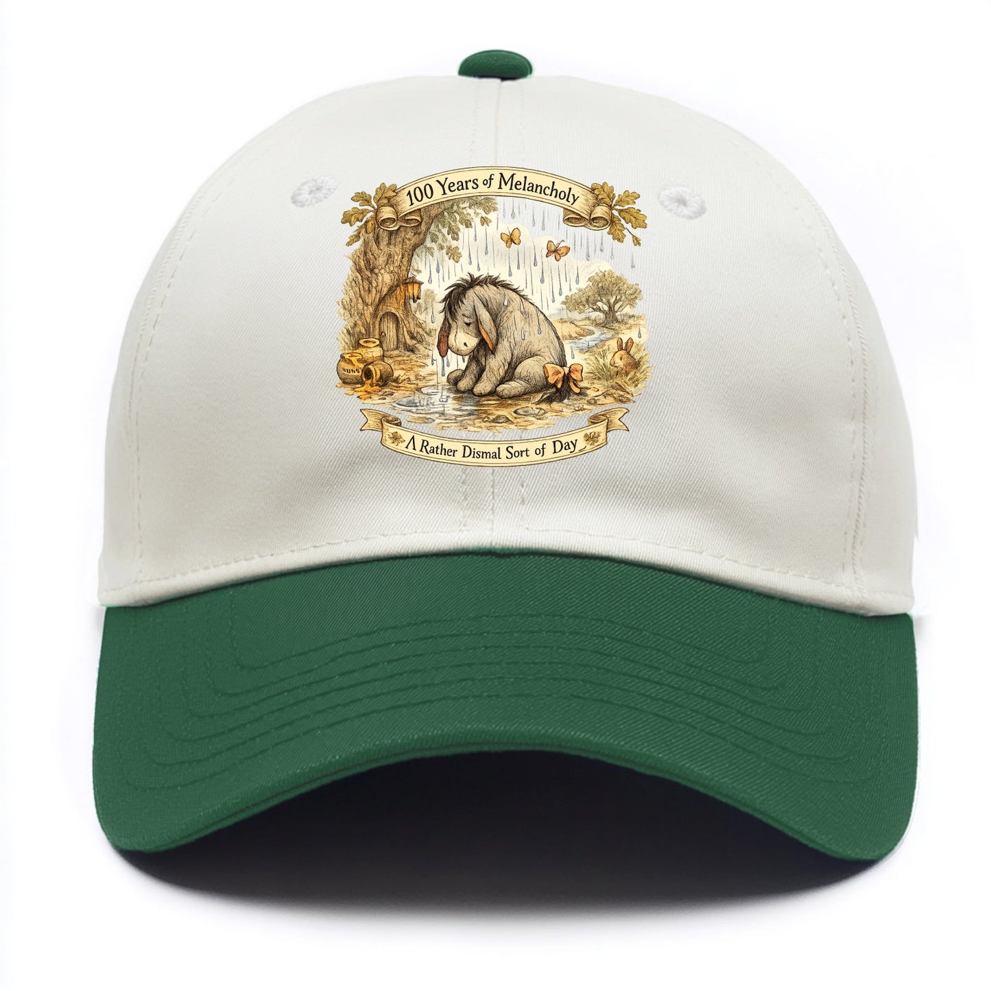 GLOOMY GLEN | Droopy figure in rain | Tattered tail bow | Pessimistic poetry | - Two Tone Cap - Green