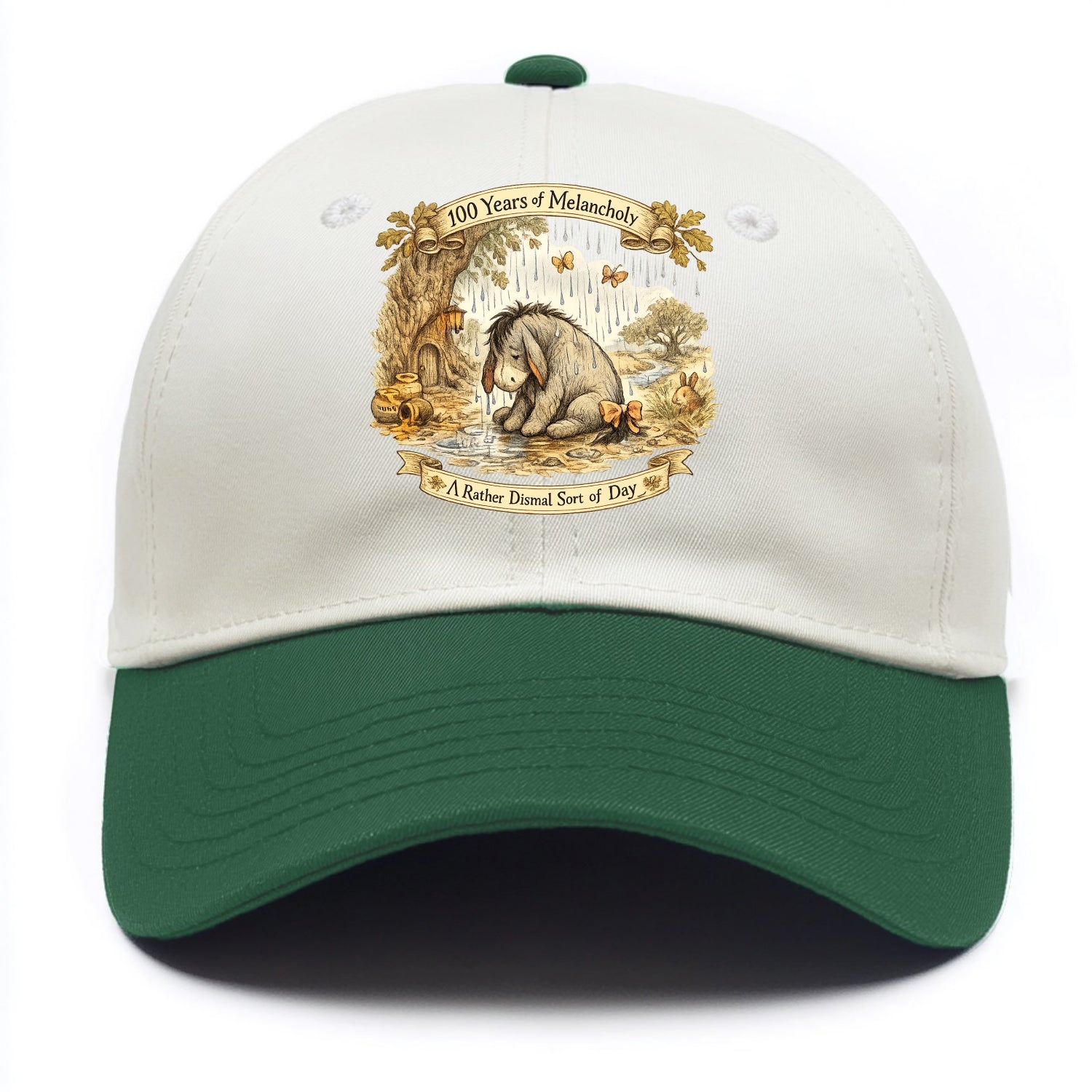 GLOOMY GLEN | Droopy figure in rain | Tattered tail bow | Pessimistic poetry | - Two Tone Cap - Green