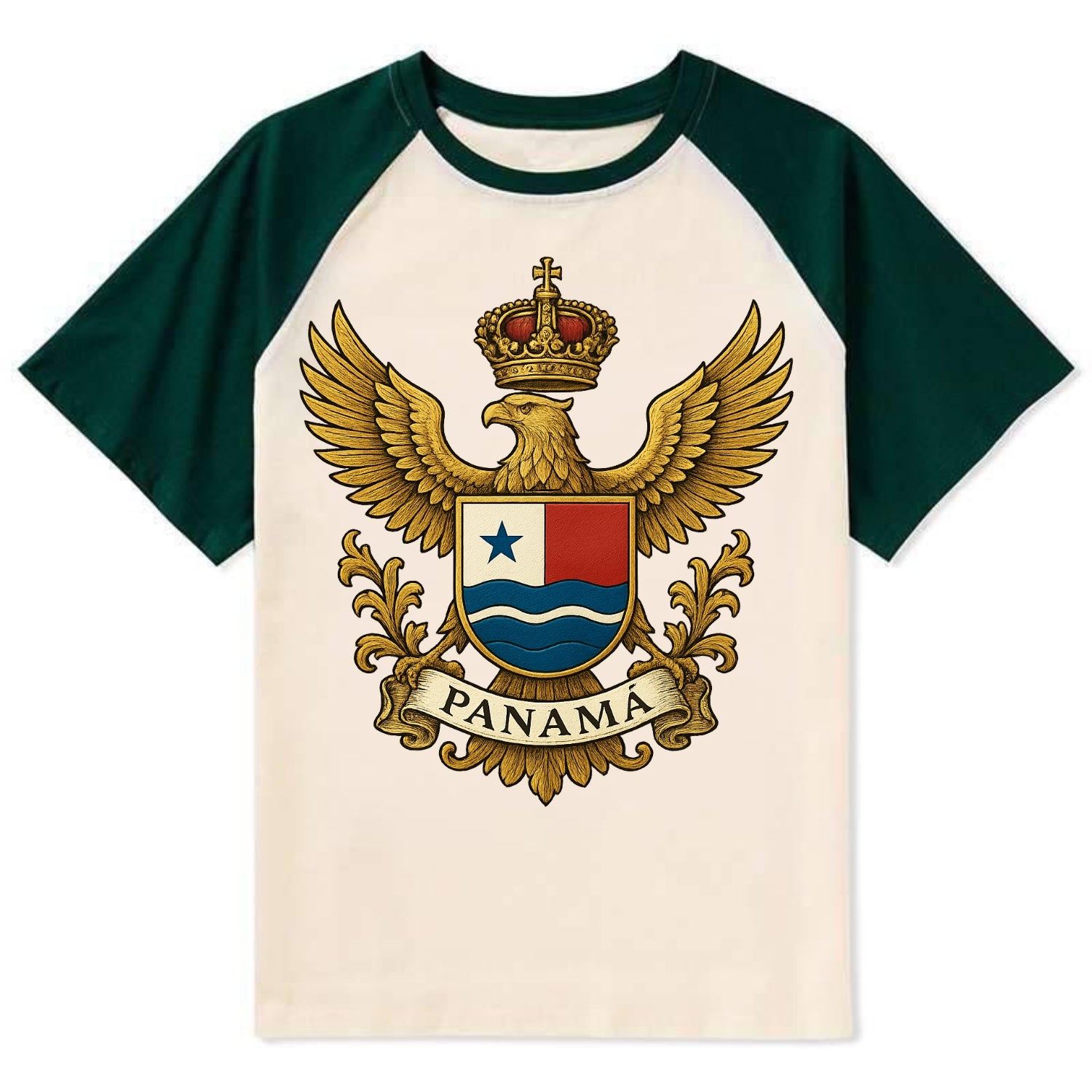 Panama Heritage Badge  - Contrast Raglan T-shirt - Green