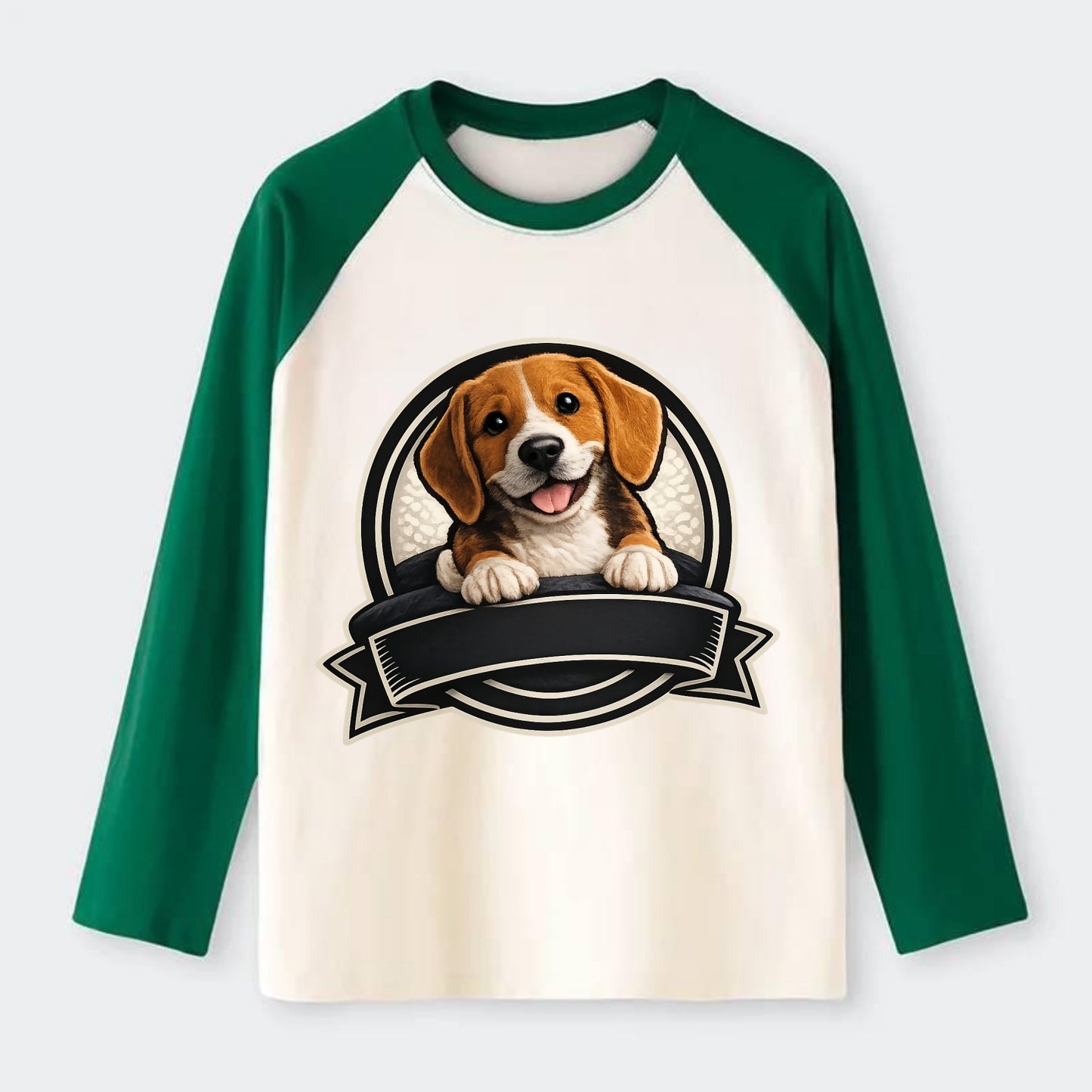 Paws Up Beagle - Raglan Long Sleeve T-Shirt - Green