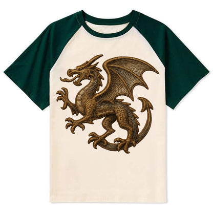 Dragon Silhouette  - Contrast Raglan T-shirt - Green