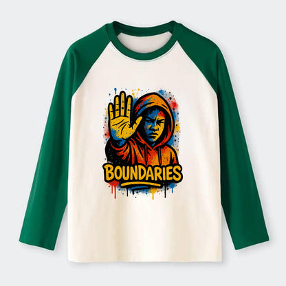 Person holding up hand in "stop" gesture - setting boundaries concept, - Raglan Long Sleeve T-Shirt - Green