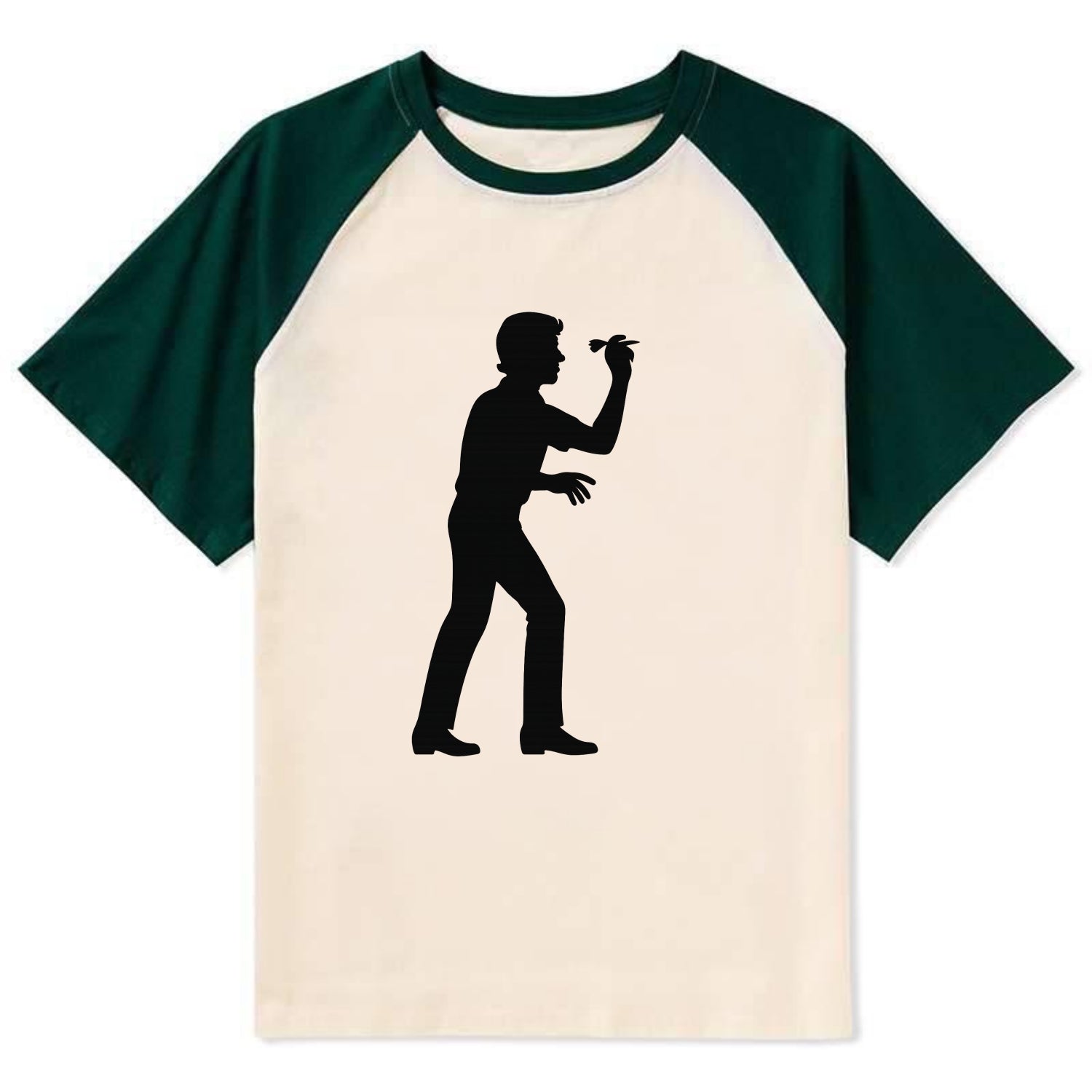 Darts player in throwing stance - Contrast Raglan T-shirt - Green