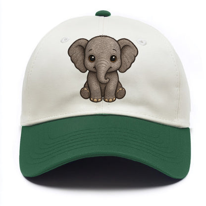 Baby Elephant - gray wrinkly, tiny trunk, large floppy ears, kind dark eyes, - Two Tone Cap - Green