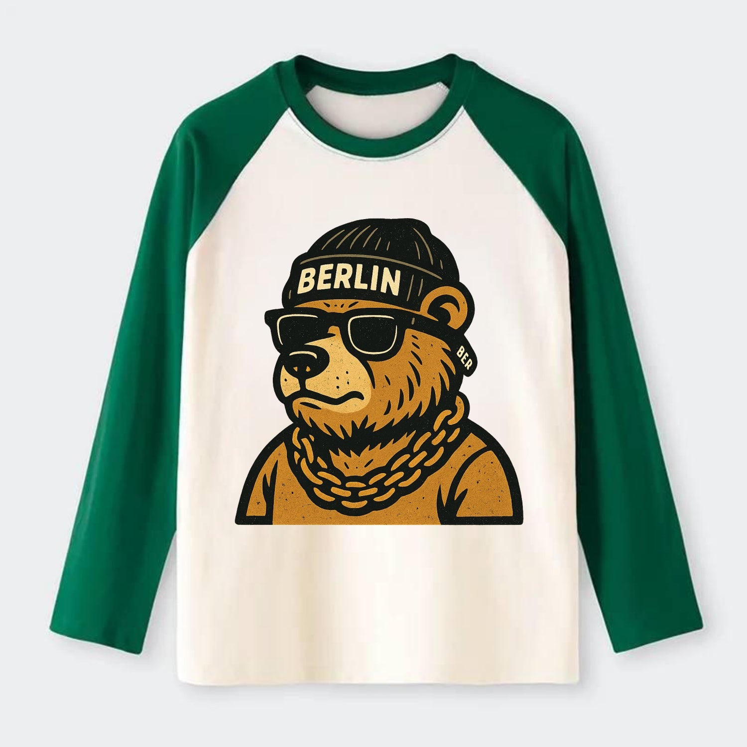 Berlin Bear - Raglan Long Sleeve T-Shirt - Green