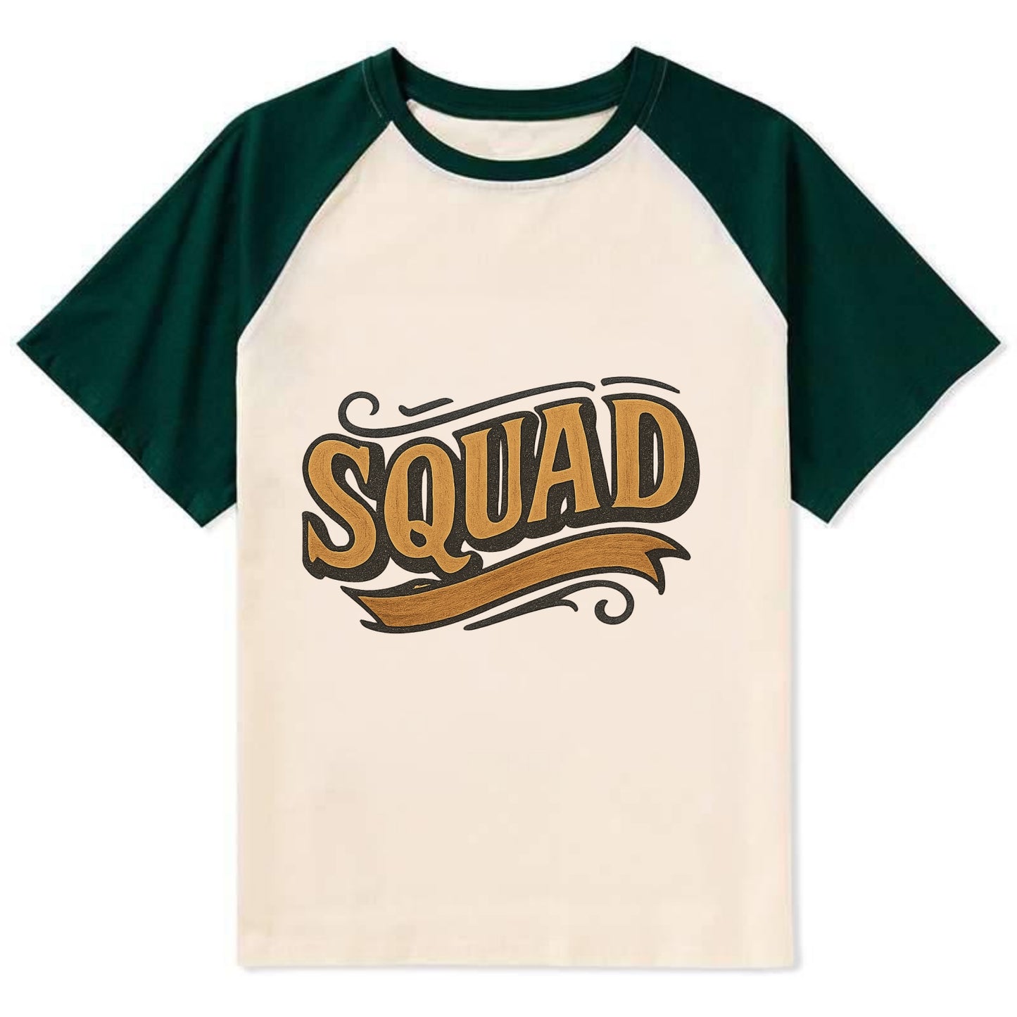 Bold typography design - "SQUAD" - your crew, your people - Contrast Raglan T-shirt - Green