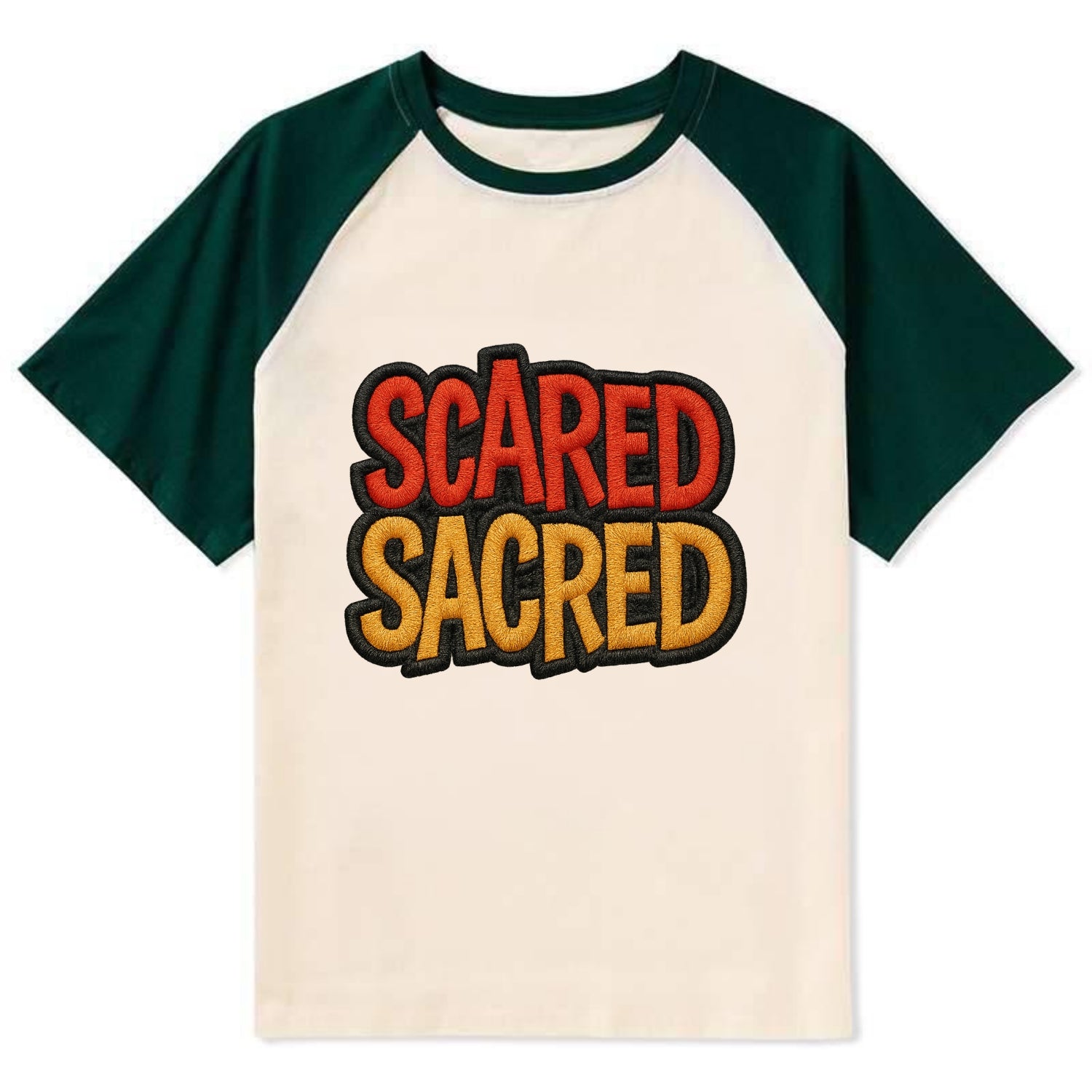 SCARED;SACRED JOURNEY Spiritual Purple Hat - Contrast Raglan T-shirt - Green