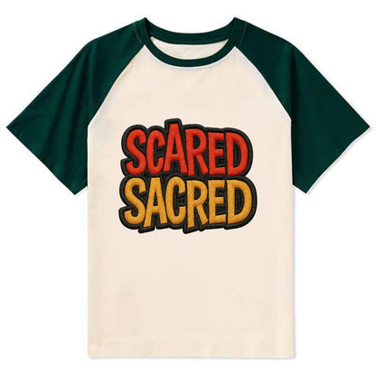 SCARED;SACRED JOURNEY Spiritual Purple Hat - Contrast Raglan T-shirt - Green