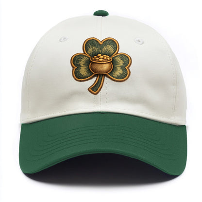 ST PATRICKS CLOVER - lucky clover with gold in green and gold , Irish luck - Two Tone Cap - Green