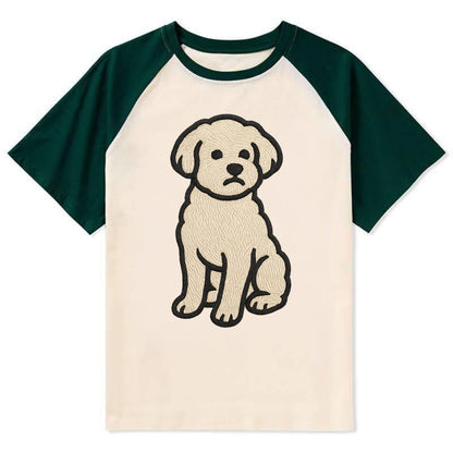 Maltipoo - White curly sitting pose - Co Contrast Raglan T-shirt - Green