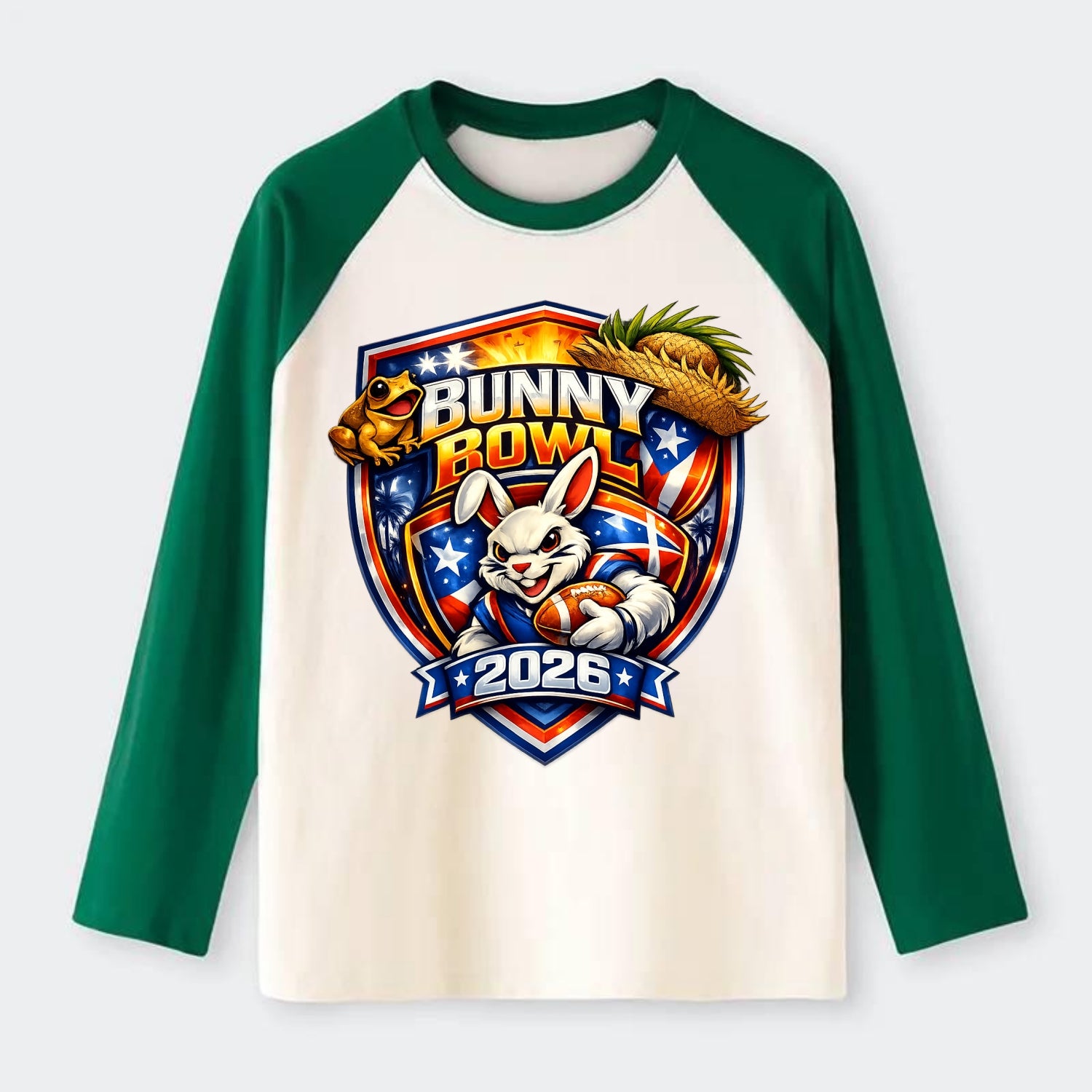 Bunny Bowl 2026 - Raglan Long Sleeve T-Shirt - Green
