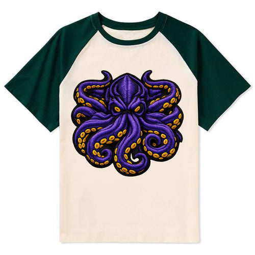 KRAKEN TENTACLES - sea monster in purple and black , deep sea - Contrast Raglan T-shirt