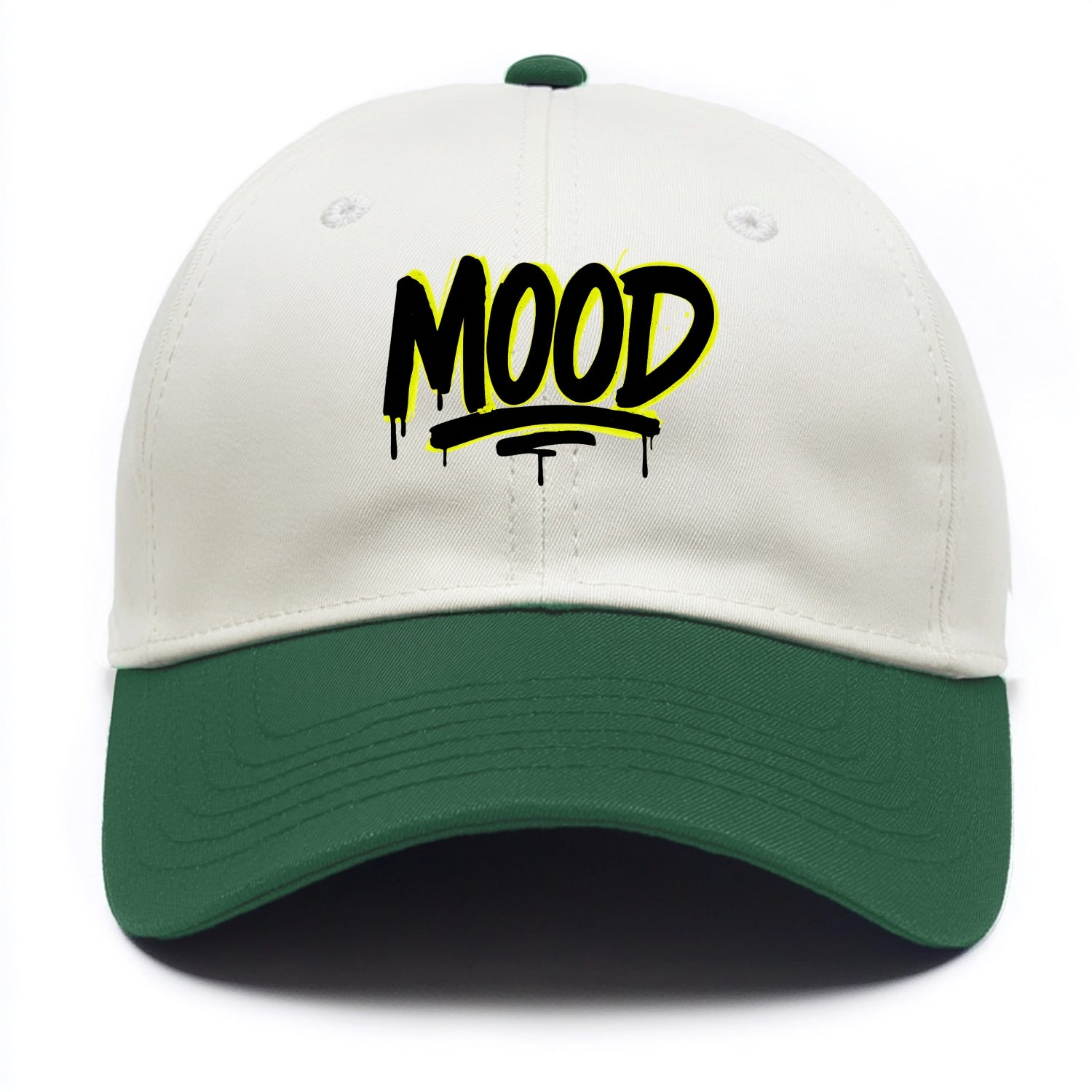 Bold typography design - "MOOD" - current state, feeling it - Two Tone Cap - Green