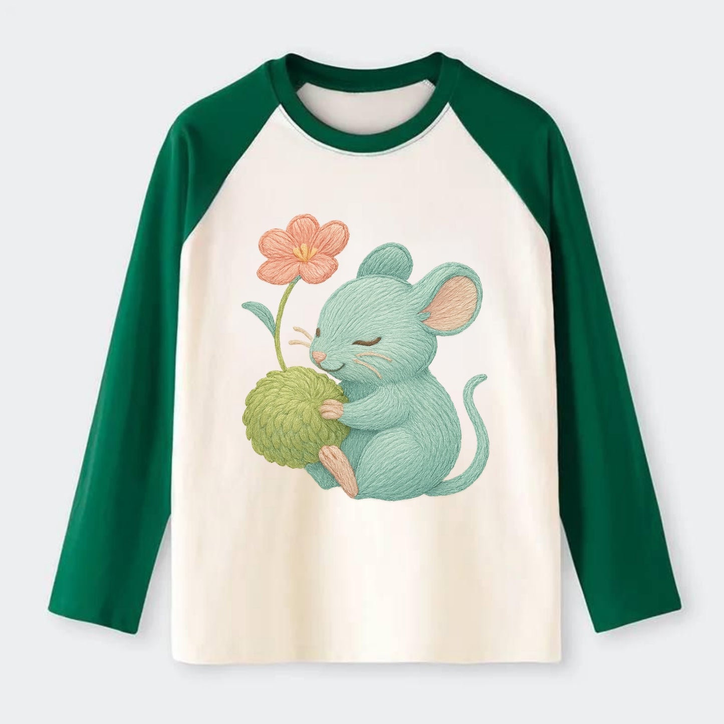 Mint Mouse - Raglan Long Sleeve T-Shirt - Green