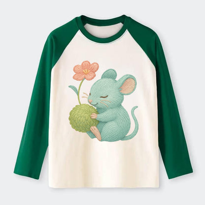 Mint Mouse - Raglan Long Sleeve T-Shirt - Green