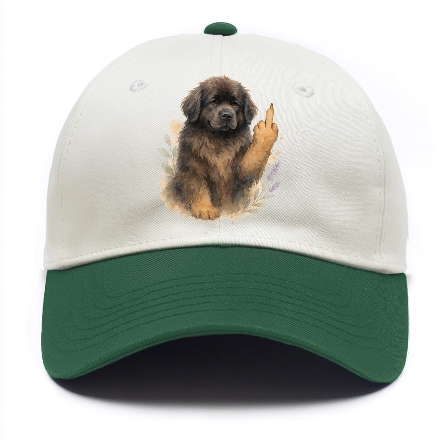 Newfoundland fluffy bear-like with webbed paws, massive gentle paw up - Two Tone Cap - Green