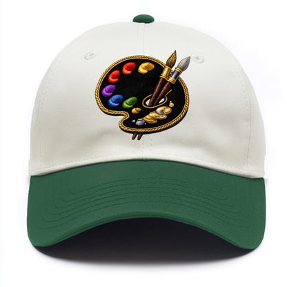 Embroidered patch design - PAINT PALETTE - artist palette with brushes in rainbow - Two Tone Cap - Green