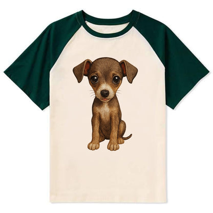 Baby Italian Greyhound Puppy - sleek tiny body, long legs, gentle eyes, - Contrast Raglan T-shirt - Green