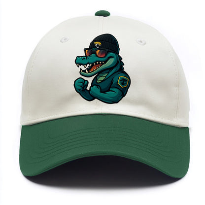 Jacksonville Alligator wearing Jaguars beanie with swamp patch and wayfarer - Two Tone Cap - Green