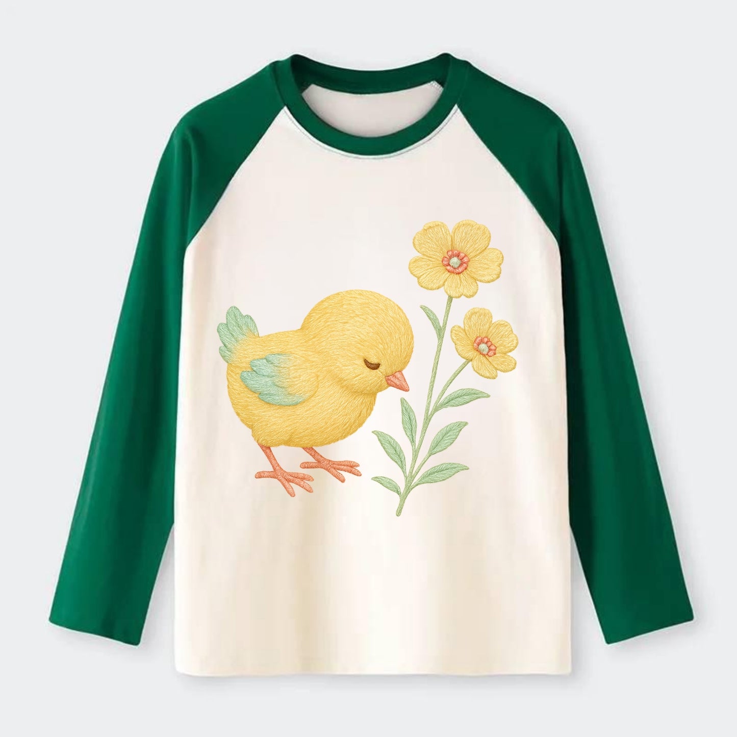 Yellow Chick - Raglan Long Sleeve T-Shirt - Green