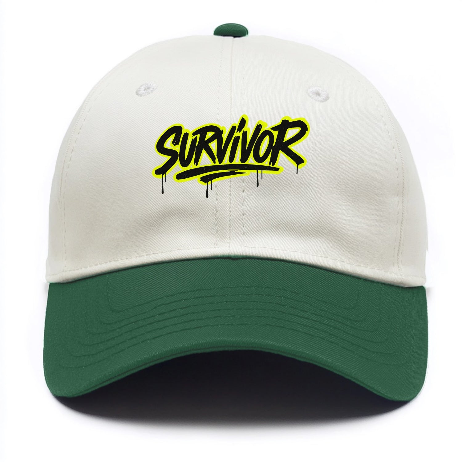 Bold typography design - "SURVIVOR" - overcomer, still standing, made it through - Two Tone Cap - Green